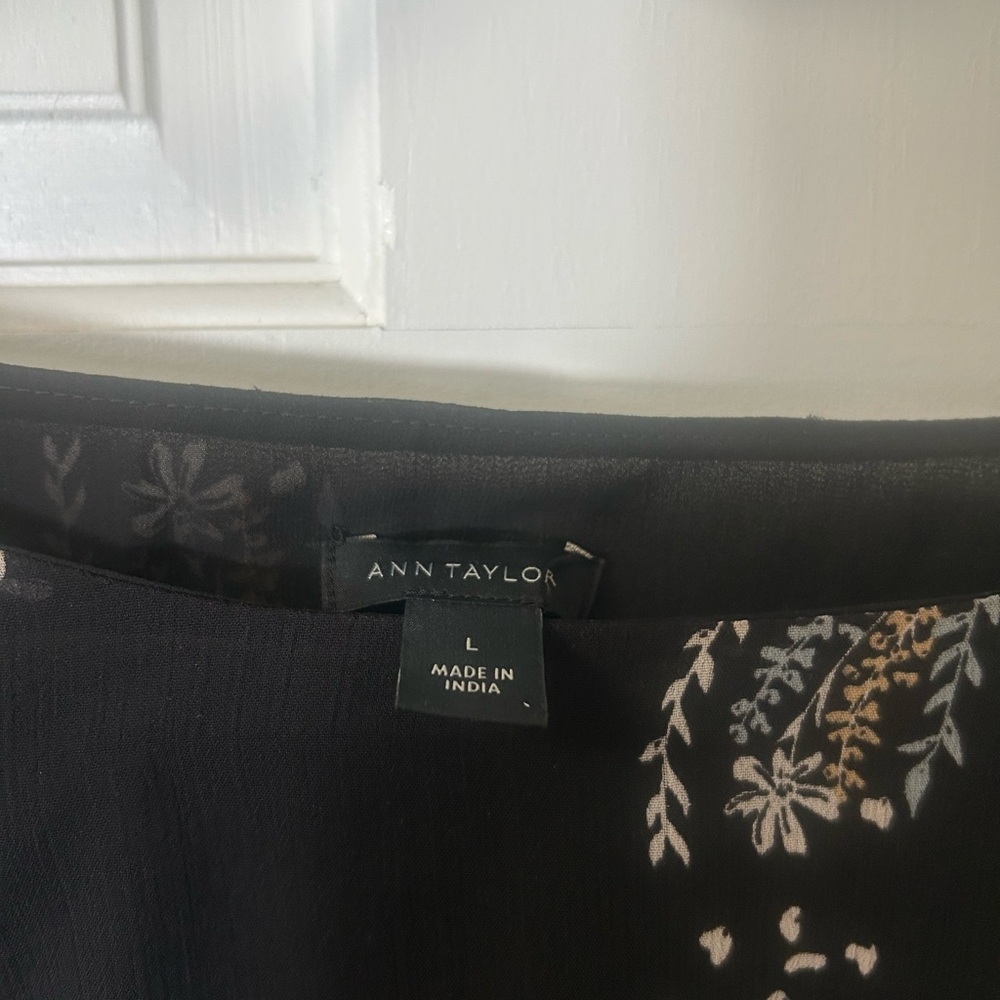Ann Taylor Black Blouse with Floral Design